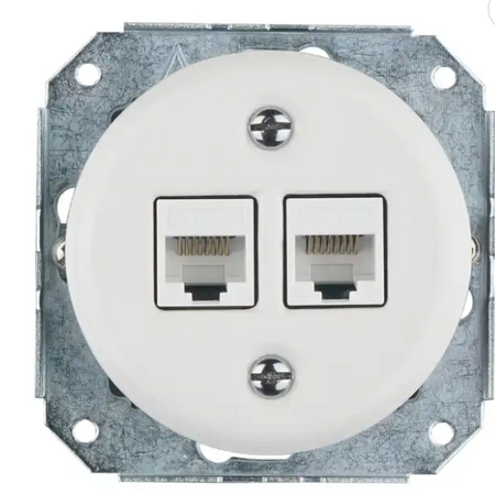 Gniazdo ceramiczne komputerowe LAN 2xRJ45 podtynkowe białe 6 kat