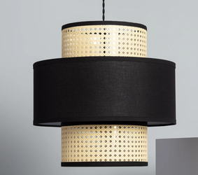 Rattanowa Lampa wisząca pleciona E27 czarna naturalna Boho