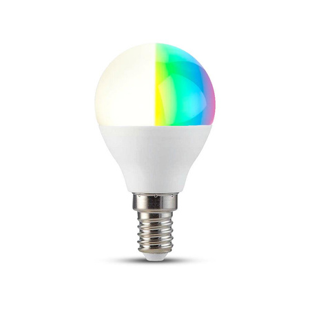 Żarówka LED SMART WiFi V-TAC 4.8W E14 Kulka P45 TUYA Alexa Google Home VT-5154 RGB+2700K-6400K 450lm