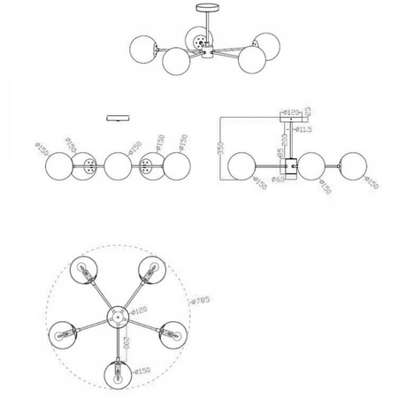Light prestige Roma 5 wisząca złota LP-1345/5P GD