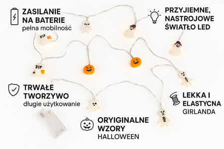 Lampki girlanda świetlna HALLOWEEN duszki dynie