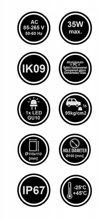 Oprawa najazdowa 1xGU10 okrągła IP67 230V IK09 11cm