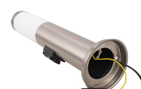 Słupek ogrodowy srebrny okrągły 1xE27 lampa IP44 45cm z gniazdem zasilającym