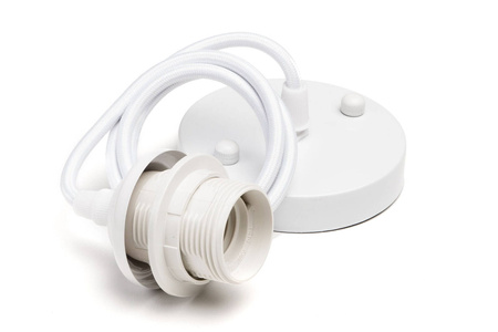 Kabel biały w oplocie z oprawą do lampy E27