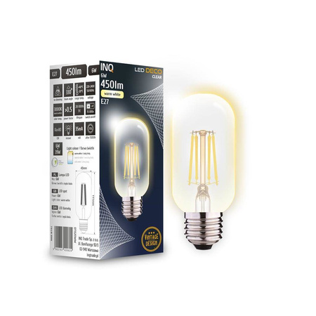Żarówka FILAMENT LED T40 tubka E27 6W 450lm 3000K
