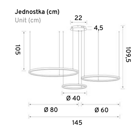 Lampa wisząca Mundo okręgi 72W CCT złota pilot