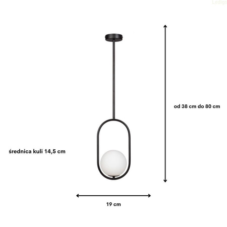 Lampa wisząca czarna Milano Ring kula mleczna 1xE14