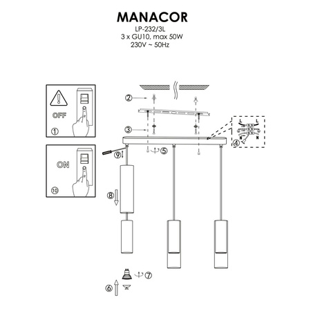 Light prestige Manacor 3 linia wisząca czarna LP-232/3L BK