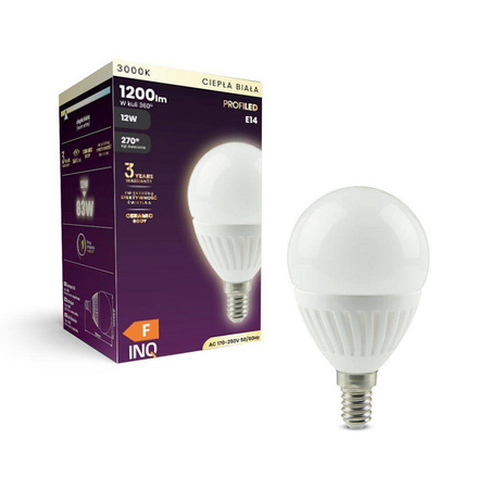 LAMPA LED  DECO E14 GLOB G60 12W 1200lm 3000K ceramika INQ