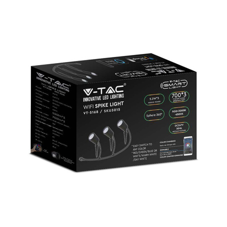 Oprawa Gruntowa Ogrodowa Wbijana LED SMART WiFI V-TAC 3x7W Amazon Alexa Google Home VT-5168 RGB+3000K-6500K 520lm