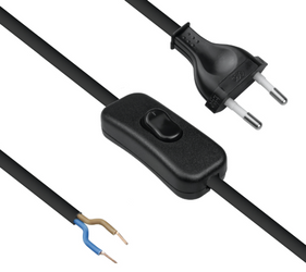 Przewód kabel OMY 2x0,75 z wtyczką i włącznikiem 2,5m czarny