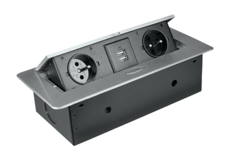 Podblatowa listwa zasilająca 2 gniazda, 2 x USB srebrna