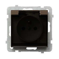 Gniazdo bryzgoszczelne z uziemieniem IP-44 wieczko przezroczyste Ospel Sonata Czekoladowy Metalik