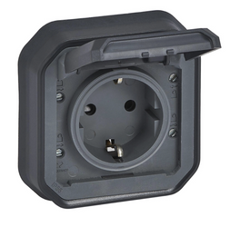 Gniazdo podtynkowe Schuko 2P+Z komplet  IP55 zaciski śrubowe 16A-250  Antracyt Legrand  Nowe Plexo