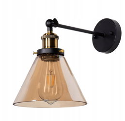 Szklany bursztynowy regulowany kinkiet E27 Loft złoty