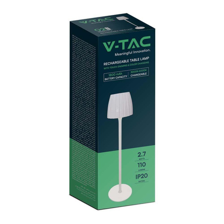 Lampka Biurkowa Nocna V-TAC 2,7W LED 34cm Ładowanie USB Ściemnianie Biała 