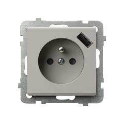 Ospel Sonata Kaszmir Gniazdo pojedyncze z uziemieniem z przesłonami torów prądowych, z ładowarką USB GP-1RZPUSB/m/82