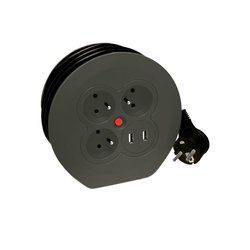 Przedłużacz bębnowy 3 gniazda sieciowe 2xUSB czarny 5m