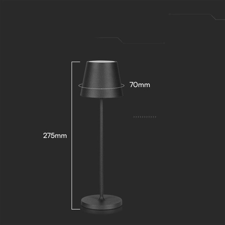 Lampka Biurkowa Nocna V-TAC 1,5W LED Ładowanie Ściemnianie IP54 Czarna 