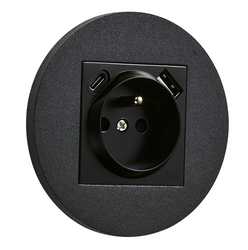 Gniazdo z bolcem podtynkowe okrągłe metalowe + USB+USBC  TOGGLICA ROUND czarny mat