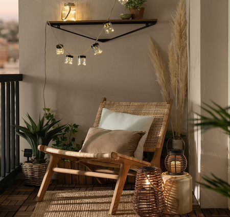 Rattanowa brązowa Latarenka LED Lampka solarna 30cm Lampion