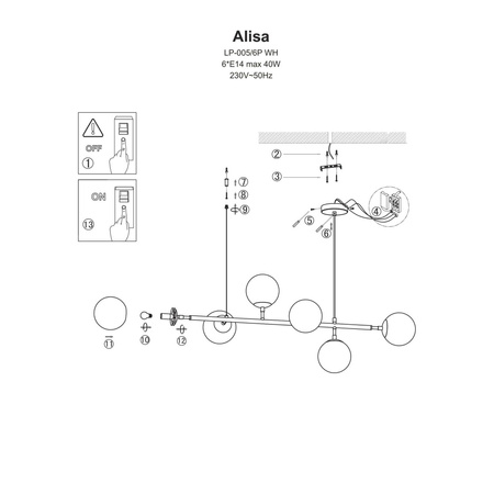 Light prestige Alisa wisząca czarna / białe kulki LP-005/6P BK/WH