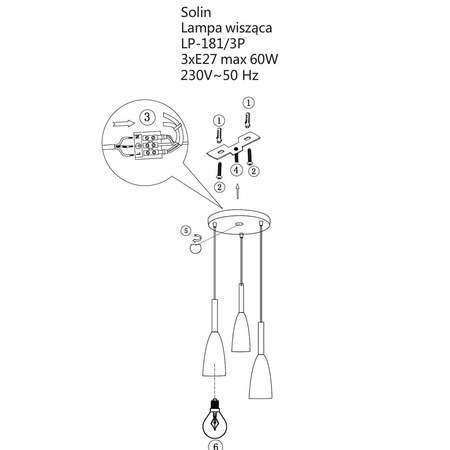 Solin 3 lampa wisząca talerz czarno/złota LP-181/3P BK/GD