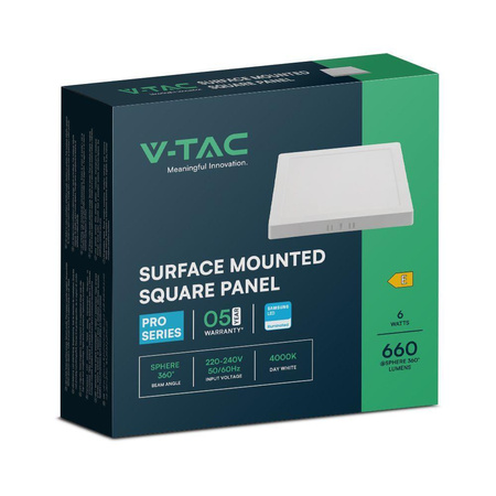 Panel Natynkowy V-TAC 6W LED SAMSUNG CHIP Kwadrat 120x120mm VT-60006SQ-S 4000K 660lm