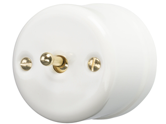 Włącznik ceramiczny natynkowy Toogle pojedynczy schodowy biały złoty