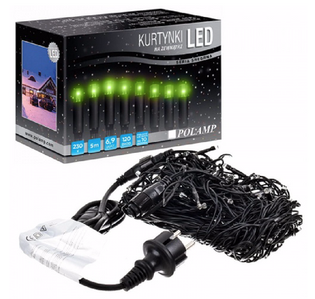 Kurtynka świetlna 120 LED SOPLE zielona IP44 5mb 