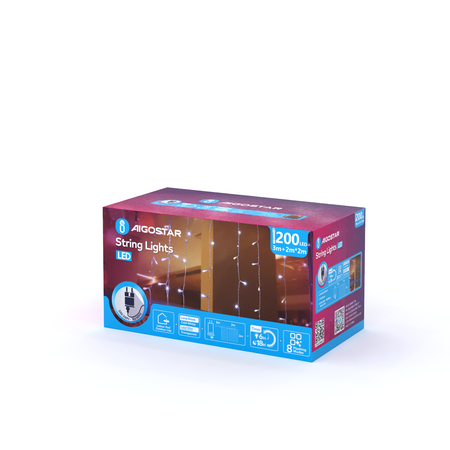 Kurtynka świetlna 200 LED barwa zimna 6500k IP44 2mx2m
