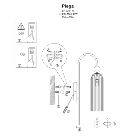 Light prestige Piega kinkiet biały LP-939/1W white