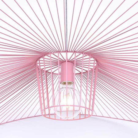 Różowy, druciany, duży żyrandol do salonu KP-21 z serii KAPELUSZ
