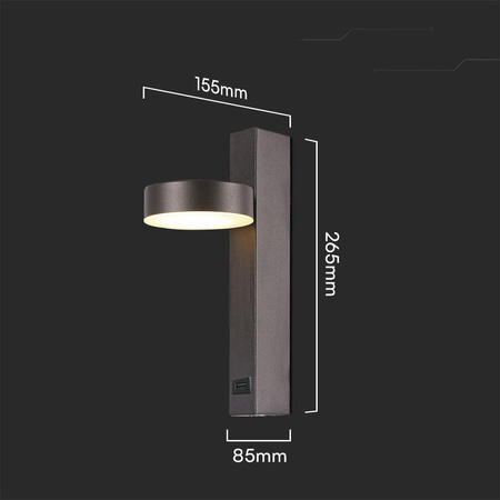 Oprawa LED V-TAC 8W Kinkiet Hotel Łóżko USB VT-10111 3000K 900lm