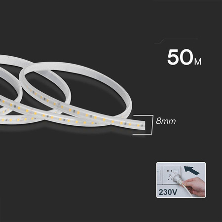 Taśma LED 230V V-TAC RĘKAW IP65 120LED/m 10,5W/m Rolka 50mb VT-2835 121-50M 6500K 1000lm