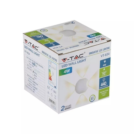 Kinkiet Ścienny V-TAC 4W LED Biały Okrągły IP65 VT-834 4000K 440lm