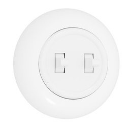 Podwójny włącznik Schodowy podtynkowy biały Retro z ramką