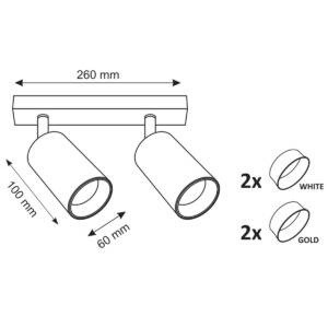 Lampa ścienno-sufitowa MARIBEL 2 GU10 biała + złote pierścienie