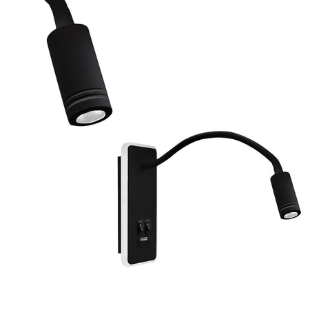 Lampka nocna Kinkiet LED Z USB BASE 8W+2W Black czarny
