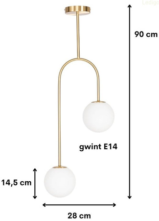 Lampa wisząca złota Milano Arco podwójna mleczne kule 2xE14