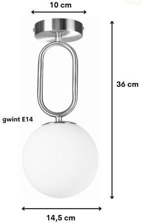 Lampa sufitowa Milano silver pojedyńcza mleczna kula