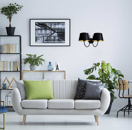 Czarno-złoty podwójny kinkiet ścienny z abażurem K-4338 z serii SASTO