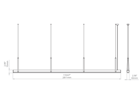 Kluś Lampa wisząca LED Tulip TU BEAM ZW L=2811mm, mikropryzma liniowa, 64W, 3000K, DALI, CZARNY