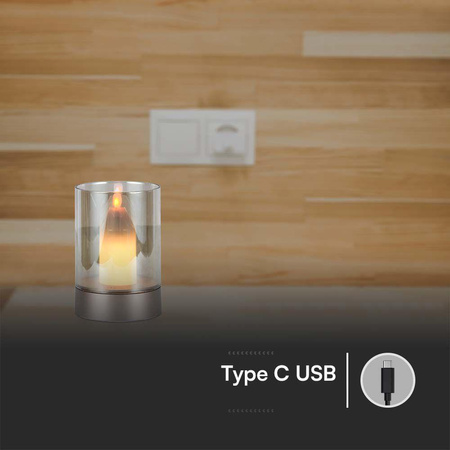 Lampka Nocna Światło Świecy V-TAC 3W LED Ładowanie USB Ściemnianie Złota 