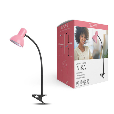 Lampka E27 Nika z klipsem różowa 1xE27