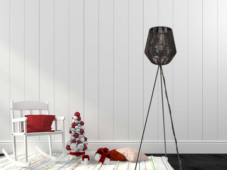 Lampa podłogowa NEPTUN trójnóg klosz pleciony czarny