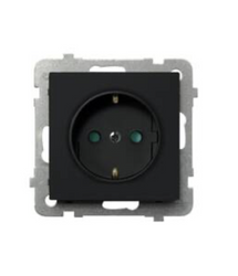 Gniazdo pojedyncze z uziemieniem schuko z przesłonami torów prądowych Ospel Sonata Czarny Metalik