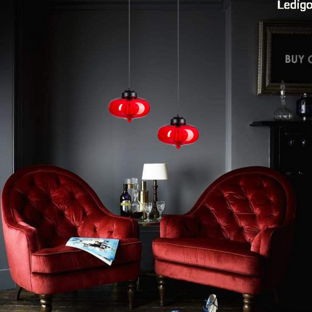 Lampa sufitowa wisząca szklana czerwona Rubin 1xE27