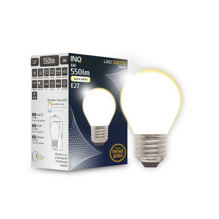 Żarówka FILAMENT LED G45 kulka E27 6W ciepła 3000K