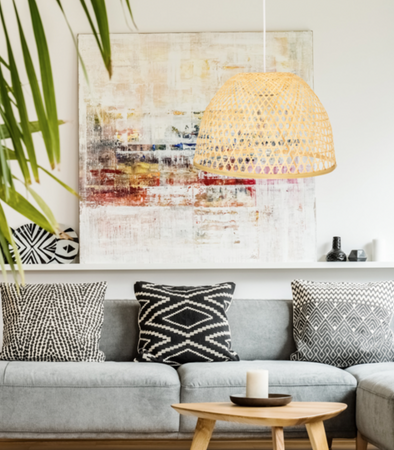 Bambusowa lampa wisząca  E27 Boho 45cm biała